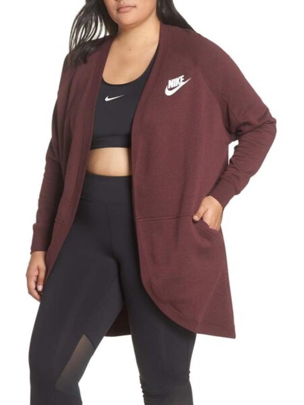 Nike Maroon Open-Front Long Rally Cardigan XL
